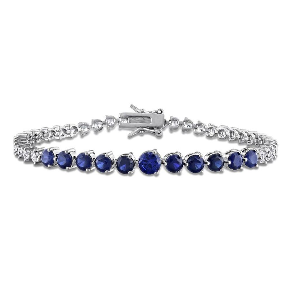 8.38 Carat (ctw) Lab-Created Blue & White Sapphire Bracelet Sterling Silver